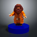 Toy Doll Figure with Brown Long Hair Beard and Orange Coat Standing on Blue Base