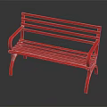 Red Outdoor Bench with Slatted Seat and Backrest Armrests for Garden Use