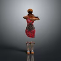Woman In Red Plaid Dress With Fur Collar And Leather Armor
