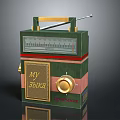 Vintage Green Radio With Gold Knob Handle And Retro Classic Design Style