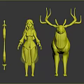 Red Haired Female Character In Red Coat With Large Antlered Brown Deer And Red Bow