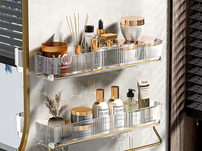 Modern Acrylic Bathroom Shelf with Gold Frame Double Layer Wall Mounted Storage for Toiletries 3d model