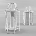 Red Bamboo Candle Lanterns With Transparent Glass Shade And Burning White Candle