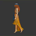 Woman with Red Hair and Blue Headband Wearing Yellow Dress on Dark Background