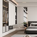 Modern Bedroom Interior Design With Large Bed Wardrobe Accent Chair And Wall Art