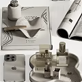 Elegant Modern Decorative Ornament Set With Ceramic Vase Foliage Books Candles And Trays