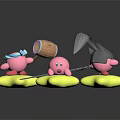 Pink Cartoon Characters On Yellow Star Bases With Wooden Barrel And Umbrella
