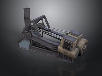 Vintage Industrial Mechanical Equipment With Chimney Stack Metal Frame And Motor Unit 3d model