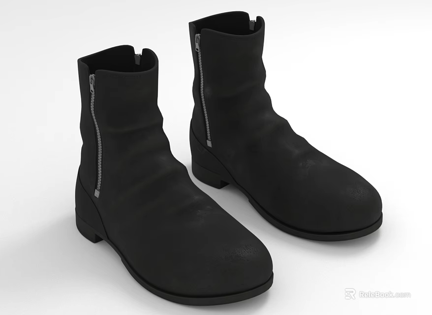 Black Leather Ankle Boots With Side Zipper Closure And Minimalist Design For Everyday Wear 3d model 
