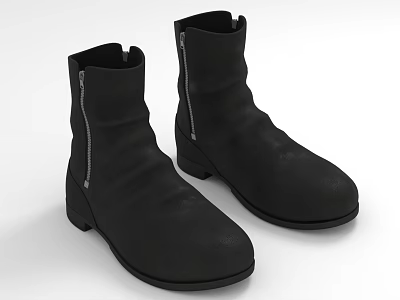 Black Leather Ankle Boots With Side Zipper Closure And Minimalist Design For Everyday Wear 3d model