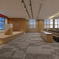 Modern Conference Room Interior With Wooden Walls Podium And Large Screen