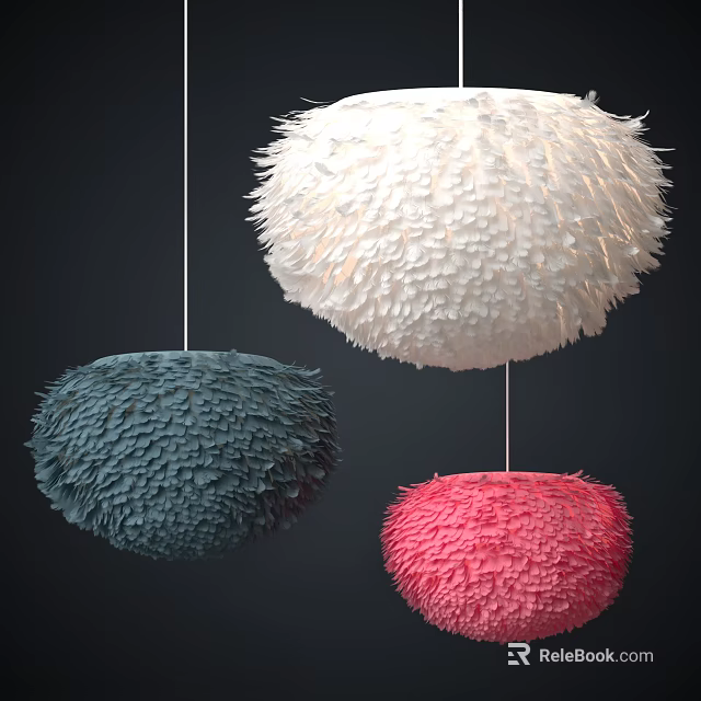 Modern Spherical Chandeliers With Textured Feather Like Design In White Dark Blue Pink 3d model 