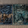 Square Rugs Soft Texture Blue Brown Tones Abstract Patterns Fringed Edges 3d model