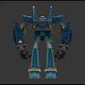 Two Blue Mechanical Robot Characters Standing With Detailed Armor And Weapon Parts