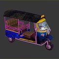 Vintage Blue And Yellow Tuk Tuk With Muddy Black Canopy Brown Seats And Metal Rails