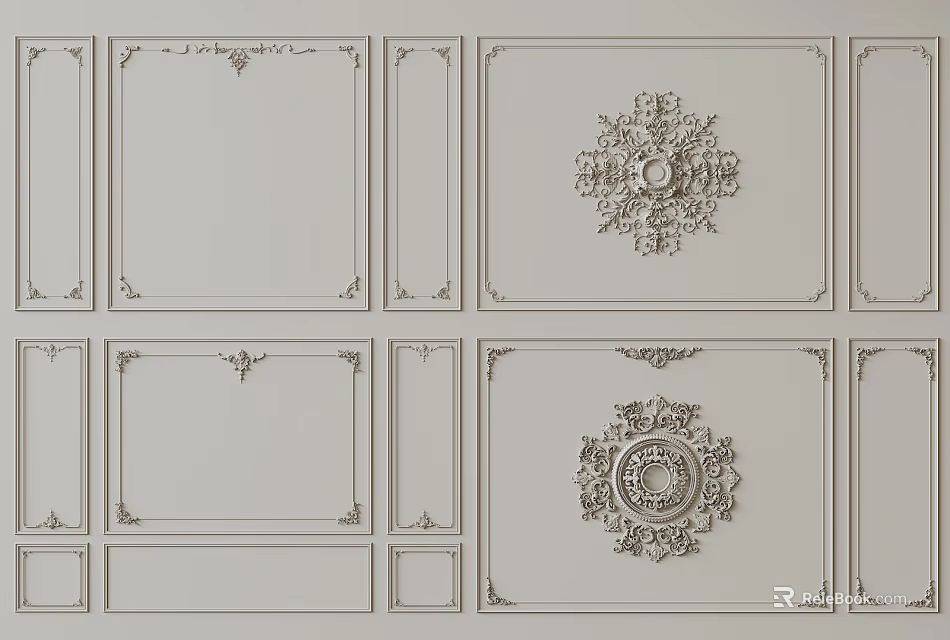 Gypsum Moldings With Different Decorative Patterns For Interior Wall Ceiling Design 3d model 