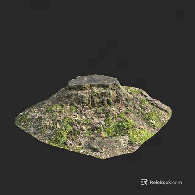 Natural Garden Landscape Featuring Tree Stump With Moss And Green Vegetation 3d model