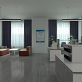 Laboratory Interior With Spacious Layout White Counters Gray Cabinets Hanging Lighting And Posters 3d model