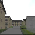 Modern Multi Story Residential Building With Green Lawn White Deer And Mountain View