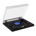 Modern Black Vinyl Record Player With Transparent Cover Blue Record Stylus Arm On Turntable