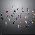 Miniature People Figurines Dressed In Various Costumes Gathered On Dark Surface