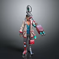 Sci Fi Character With Mechanical Creature Partner And Cybernetic Backpack Holding Weapon