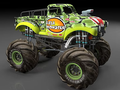 Green Camouflage Monster Truck With All Monster Logo And Large Tires 3d model
