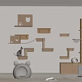 Modern Cat Room Setup With Wall Mounted Shelves Cat Tree Bed And Feeder 3d model