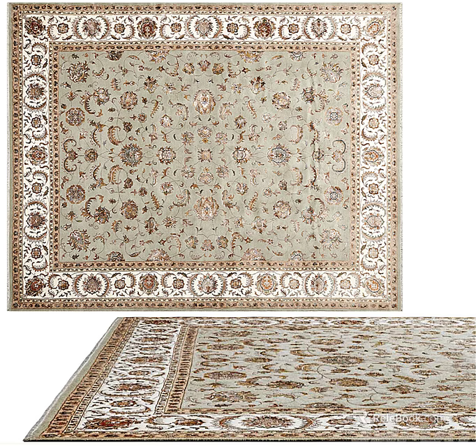 Square Carpet With Intricate Floral Patterns Traditional Design Beige Color For Living Room 3d model 