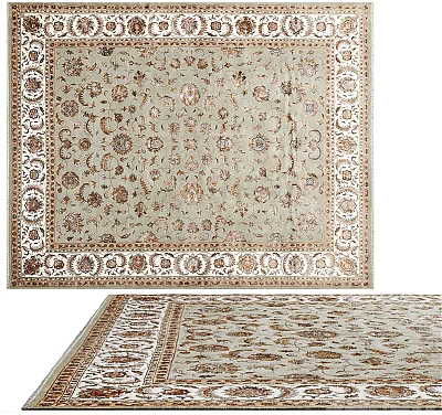 Square Carpet With Intricate Floral Patterns Traditional Design Beige Color For Living Room 3d model