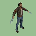 Game Movie Character Wearing Brown Jacket White Tank Top Blue Jeans Displaying Metal Claws Standing