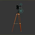 Vintage Commercial Film Projector On Orange Tripod With Green Reels For Professional Screening