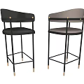 Stylish Modern Bar Stools With Upholstered Seat And Black Metal Frame With Gold Accents