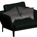 Modern Green Leather Single Sofa With Two Gray Pillows And Wooden Legs Design