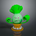 Cartoon Green Lettuce Character With Curved Arms Angry Face Yellow Pot And White Stones