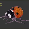 Red Ladybug With Black Spots And Black Head Legs On Gray Background With Reflection 3d model