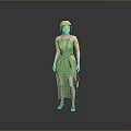 Game And Movie Female 3D Character Wearing Green Leaf Dress With Yellow Headpiece And Sleeves