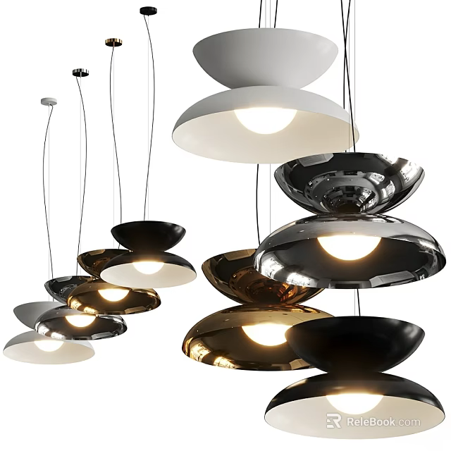 Stylish Modern Bowl Shaped Pendant Lights In Black Gold Silver White Lighting Design 3d model 