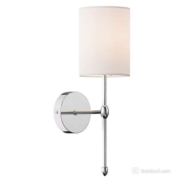 Modern Wall Sconce With White Fabric Shade And Chrome Finish Design 3d model