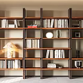 Modern Wooden Bookshelf With Multiple Shelves Books Lamp Vase And Decorative Items