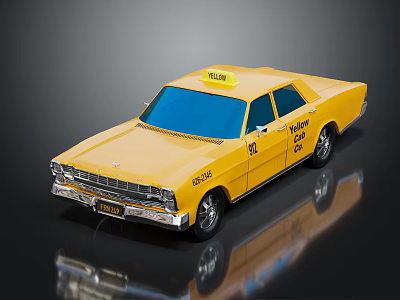 Shiny Vintage Yellow Taxi Model Car With Roof Sign And Body Text Details 3d model