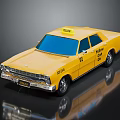 Shiny Vintage Yellow Taxi Model Car With Roof Sign And Body Text Details