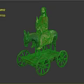 Traditional Wooden Cart Sculpture With Donkey Riding Figure And Wheels