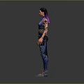 Fantasy Female Warrior Character In Blue And Purple Armored Outfit With Decorative Patterns