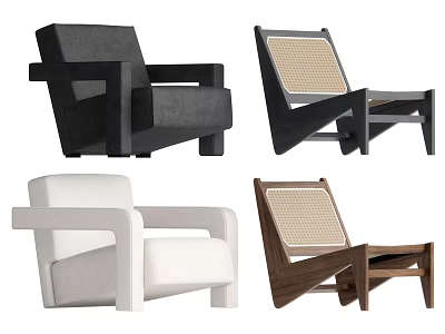 Single Chair Designs With Upholstered Seats Wooden Frames And Woven Backs 3d model