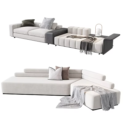 Modern Sectional Sofa Living Room Design With Soft Upholstery Plush Pillows And Throw Blanket 3d model