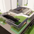 Modern Sales Office Building With Green Roof Entrance Steps And Surrounding Trees