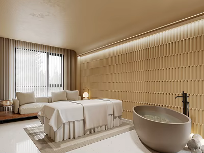 Luxurious SPA Room With Massage Bed Bathtub And Warm Lighting 3d model