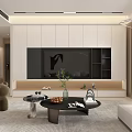 Modern Living And Dining Area Interior With White Sofa TV Wall Coffee Table And Decorative Painting