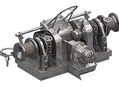 Heavy Duty Industrial Equipment With Metal Frame Gears Chains And Rollers 3d model